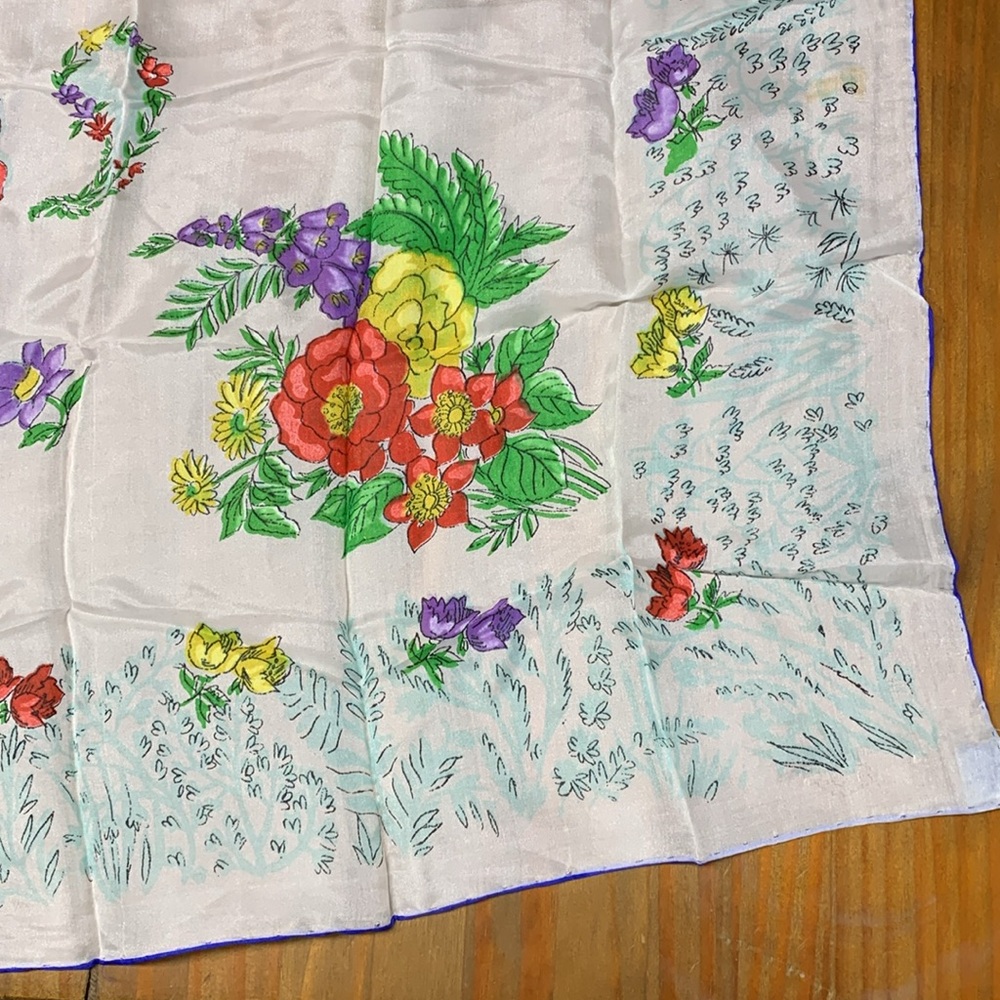 EUC Antique Hadson Cobalt Roll Hem Rayon and Silk Floral Scarf